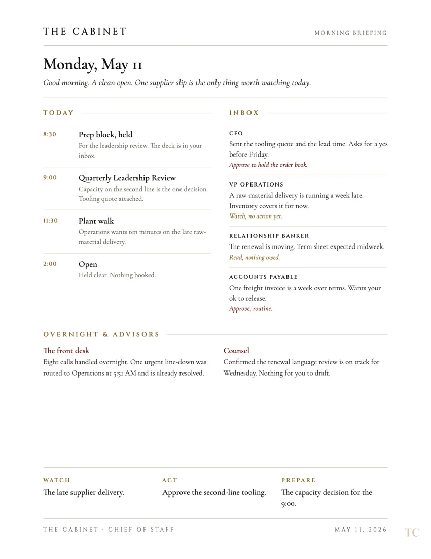 The day on one page before it starts