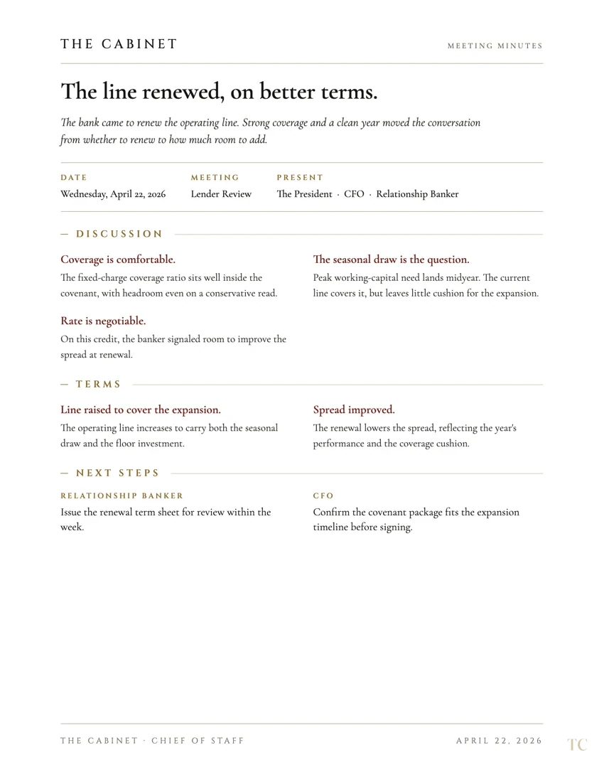 Lender review minutes