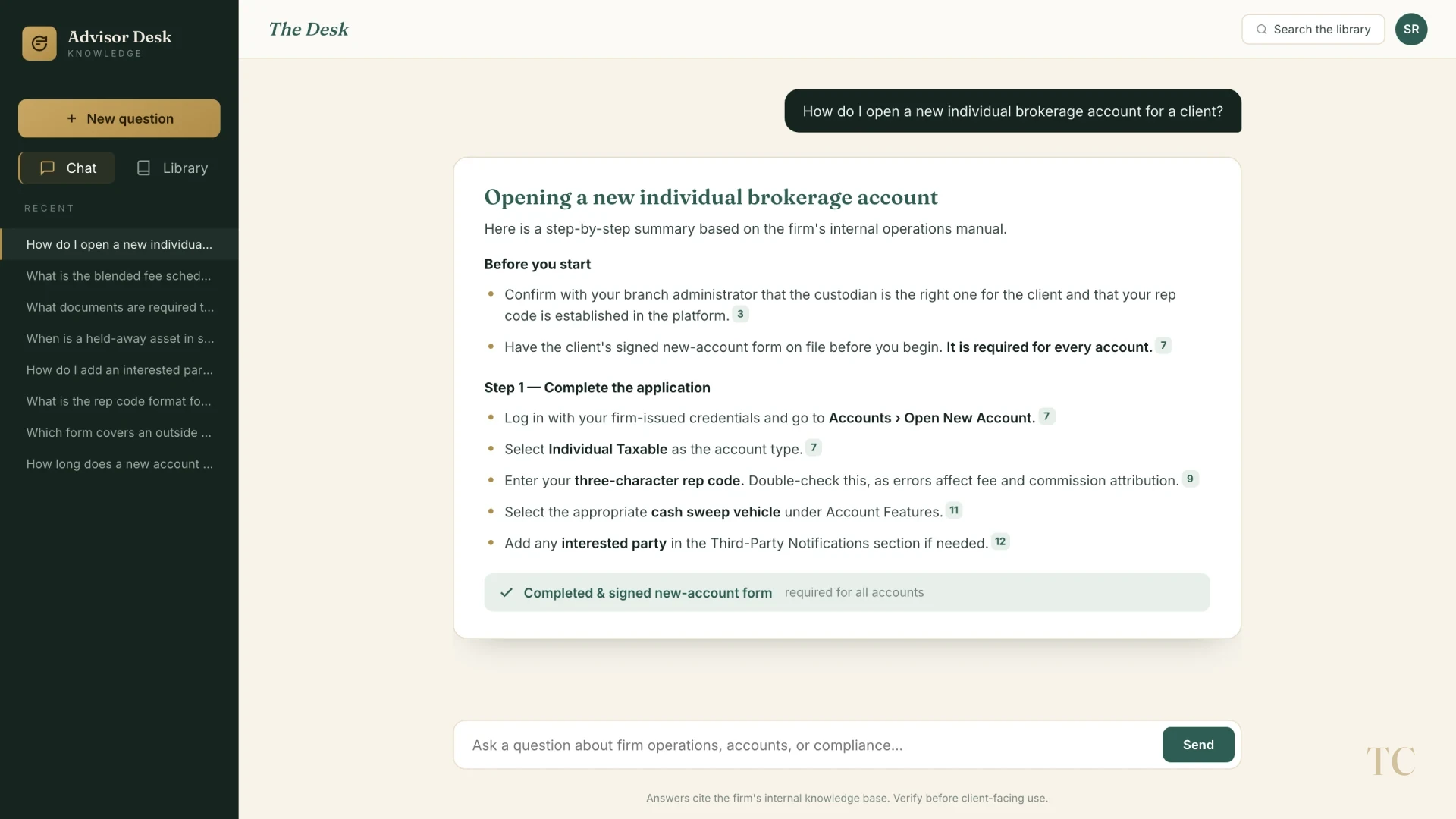 The advisor knowledge desk