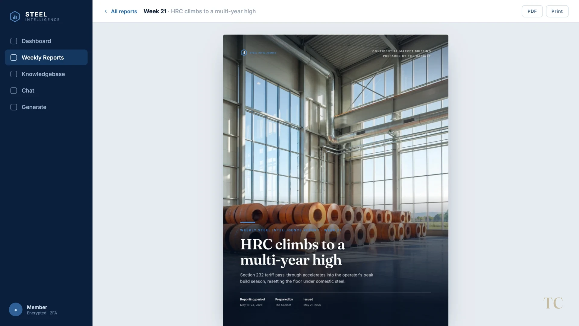 This week's report open in the reader